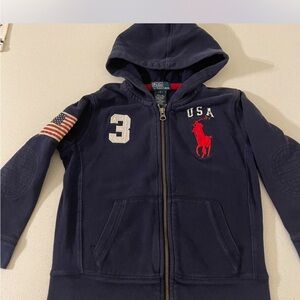 Ralph Lauren Navy Hoodie with USA and Flag Details